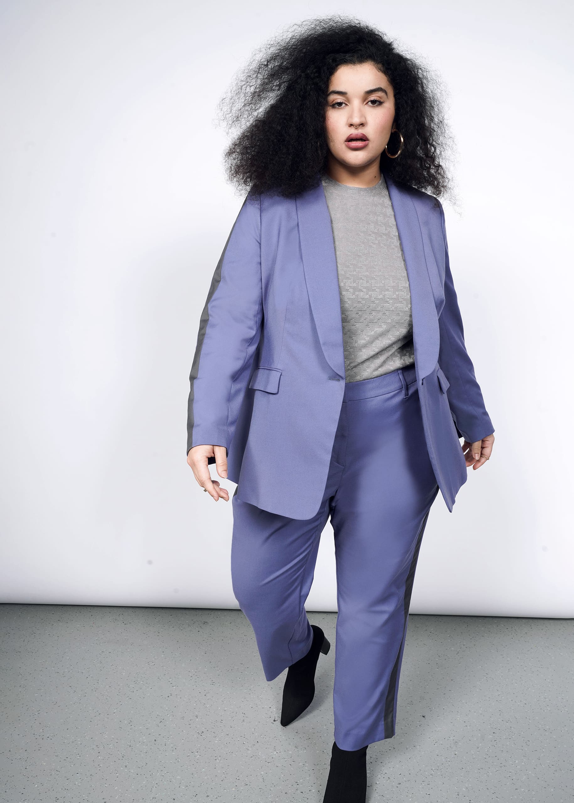 1X=The Empower Colorblock Tux Blazer in Blueberry / Charcoal