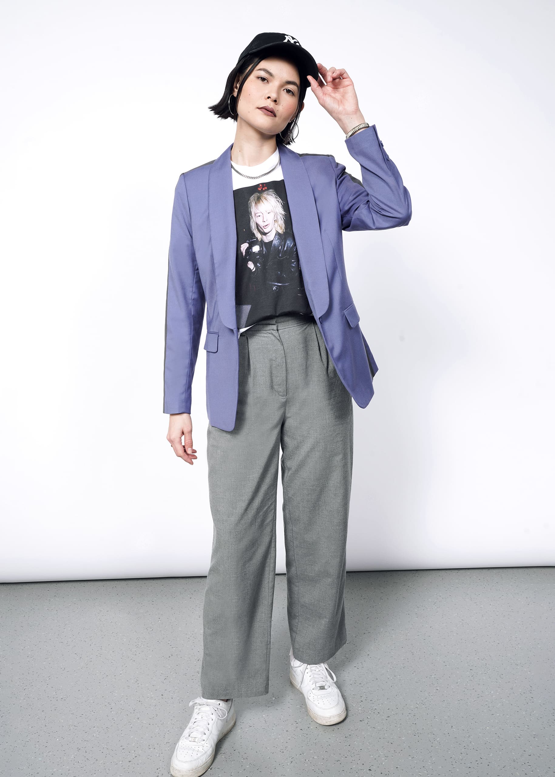 S=The Empower Colorblock Tux Blazer in Blueberry / Charcoal