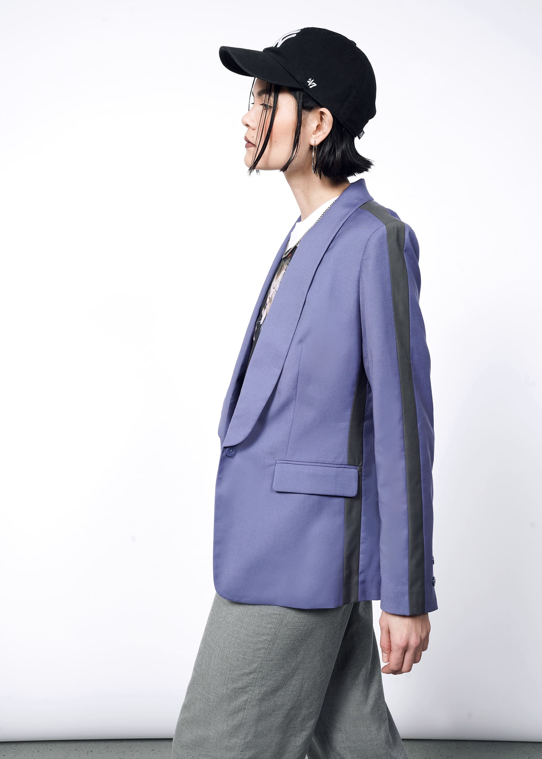 S=The Empower Colorblock Tux Blazer in Blueberry / Charcoal