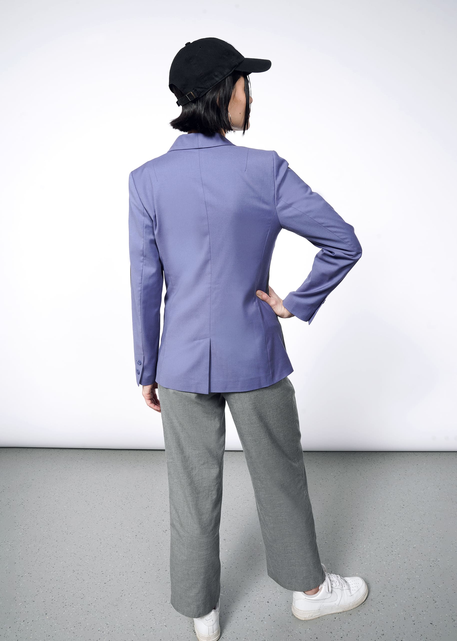 S=The Empower Colorblock Tux Blazer in Blueberry / Charcoal