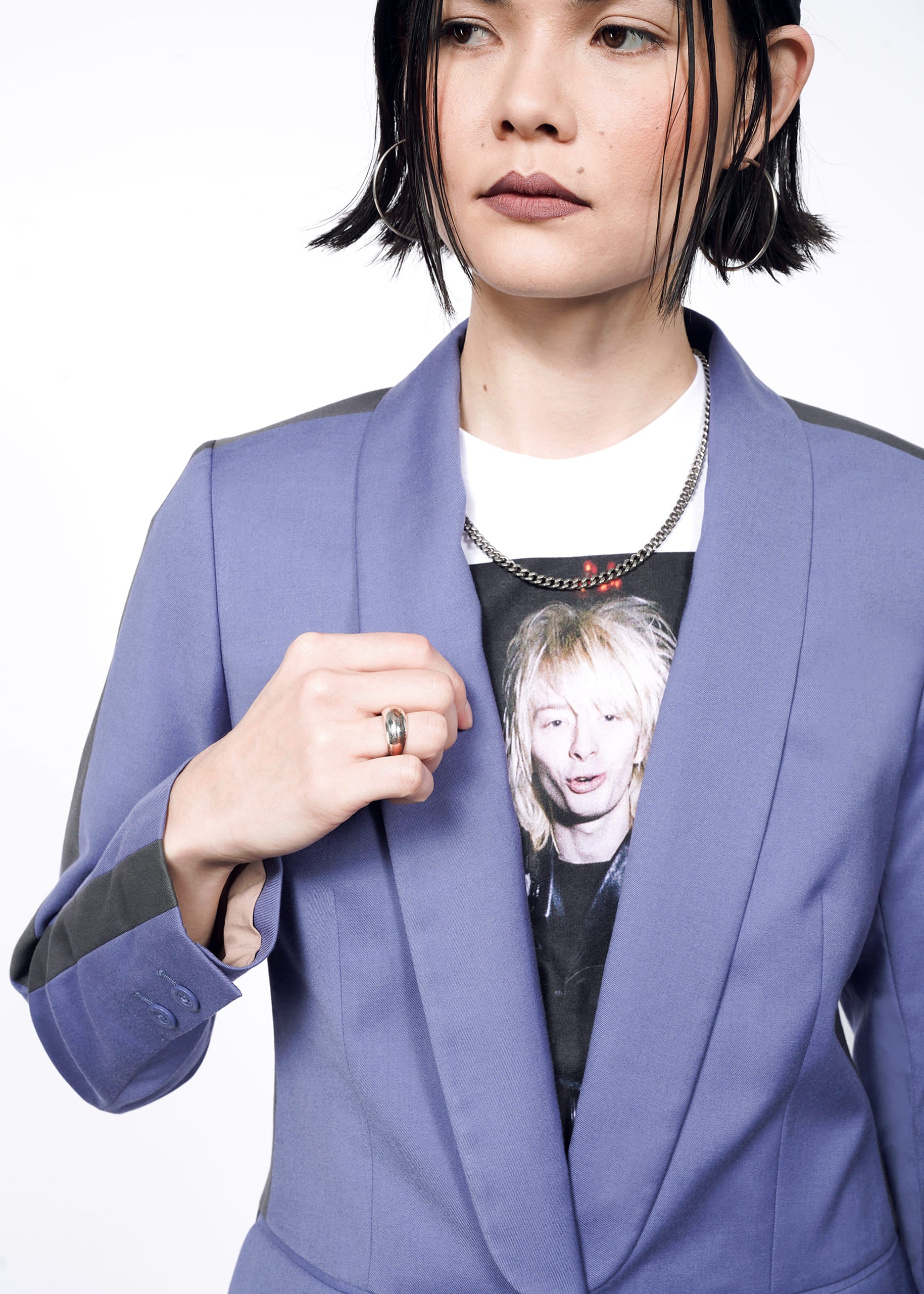 S=The Empower Colorblock Tux Blazer in Blueberry / Charcoal