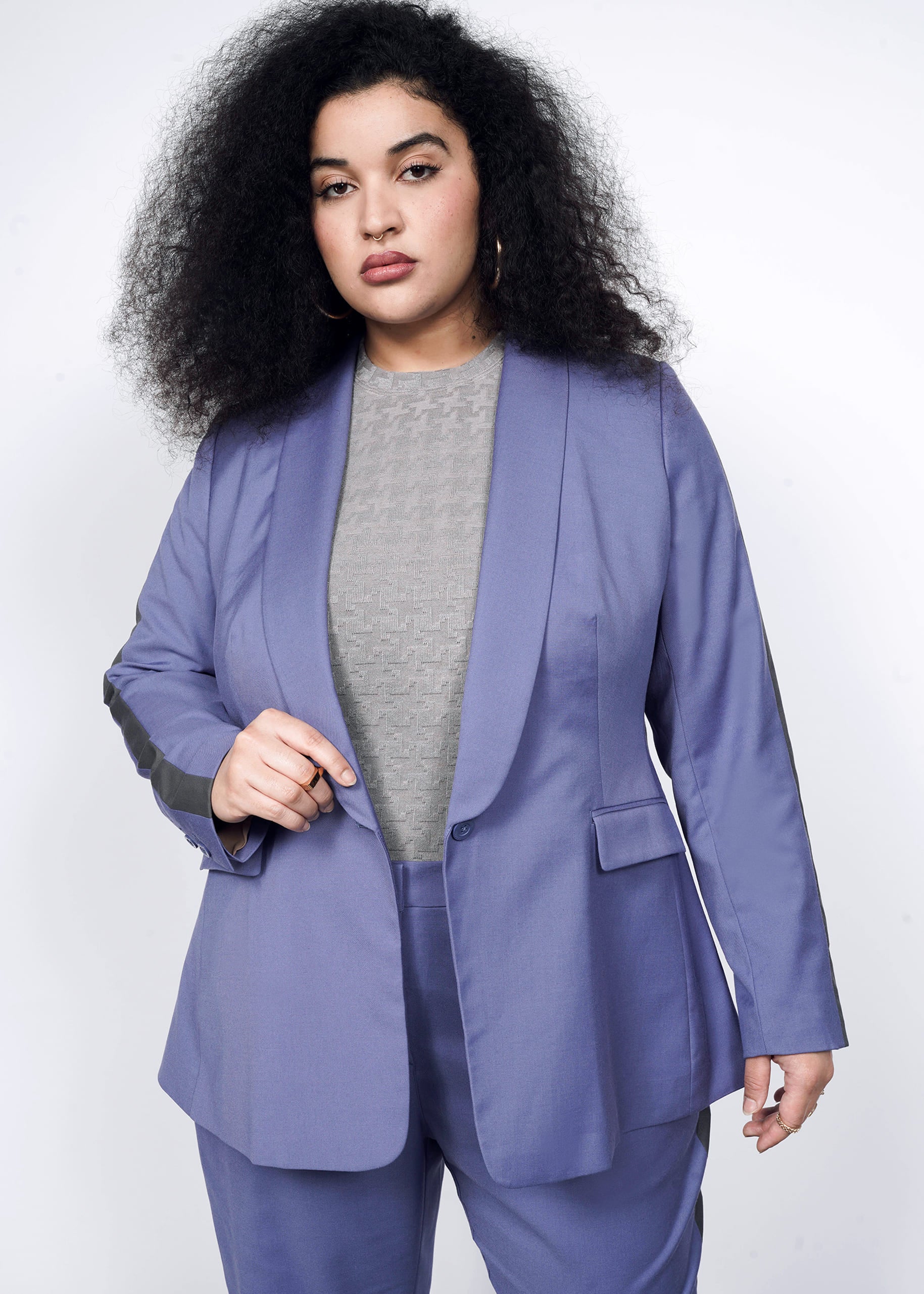 1X=The Empower Colorblock Tux Blazer in Blueberry / Charcoal