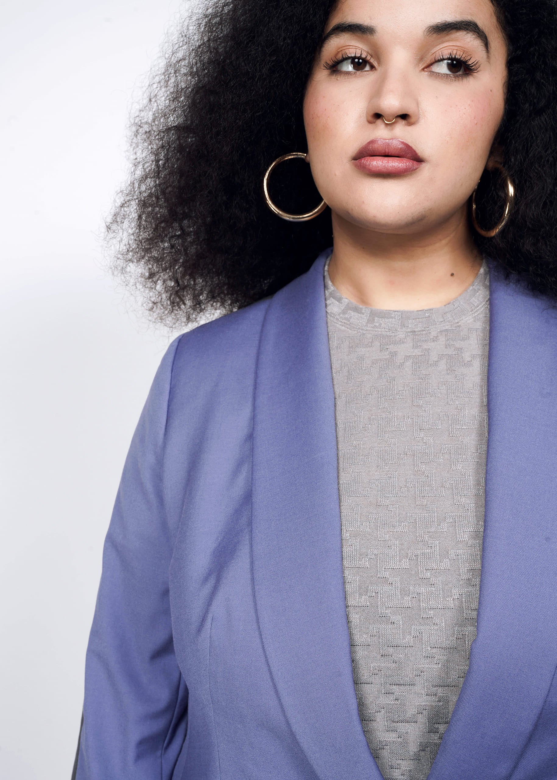 1X=The Empower Colorblock Tux Blazer in Blueberry / Charcoal