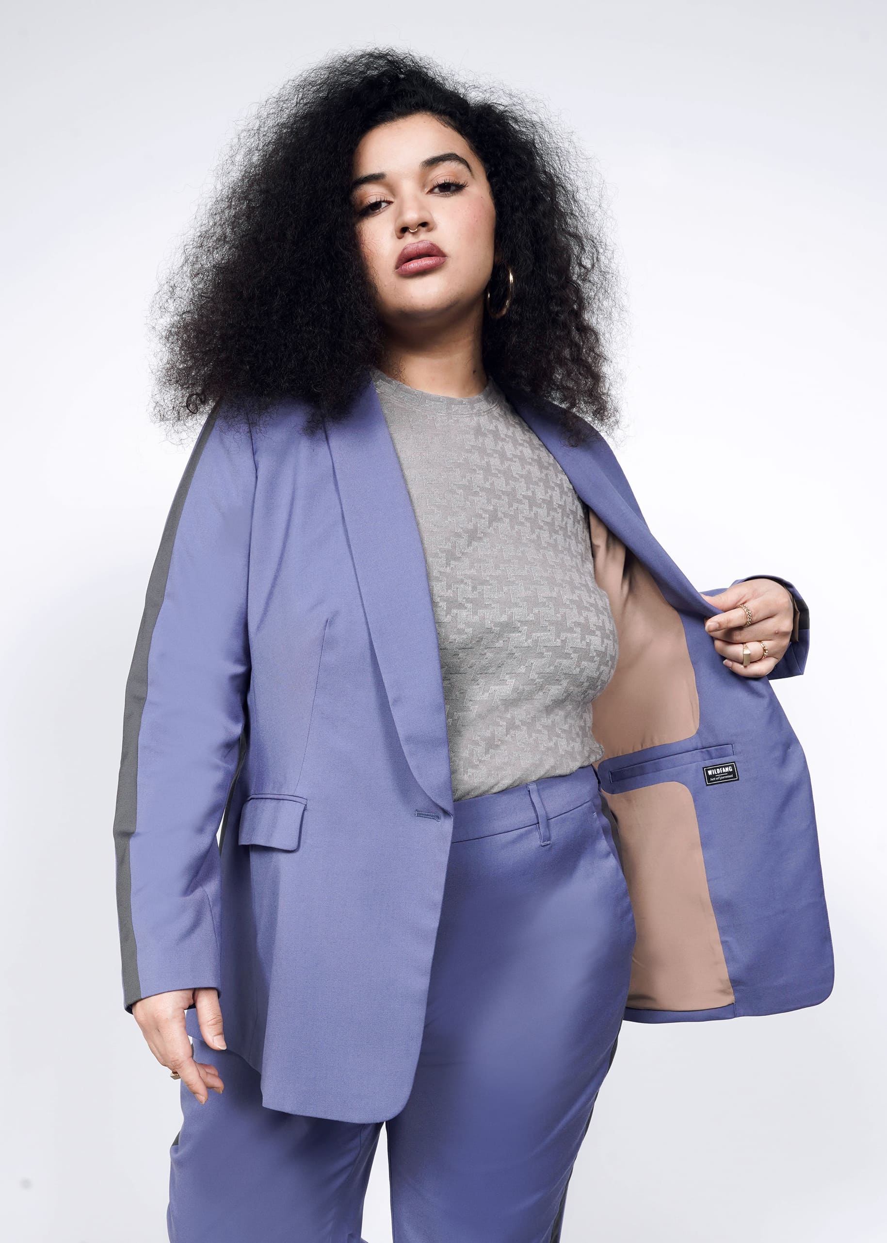 1X=The Empower Colorblock Tux Blazer in Blueberry / Charcoal