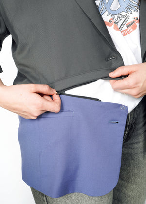 1X=The Empower Cropped Convertible Blazer in Charcoal/Blueberry