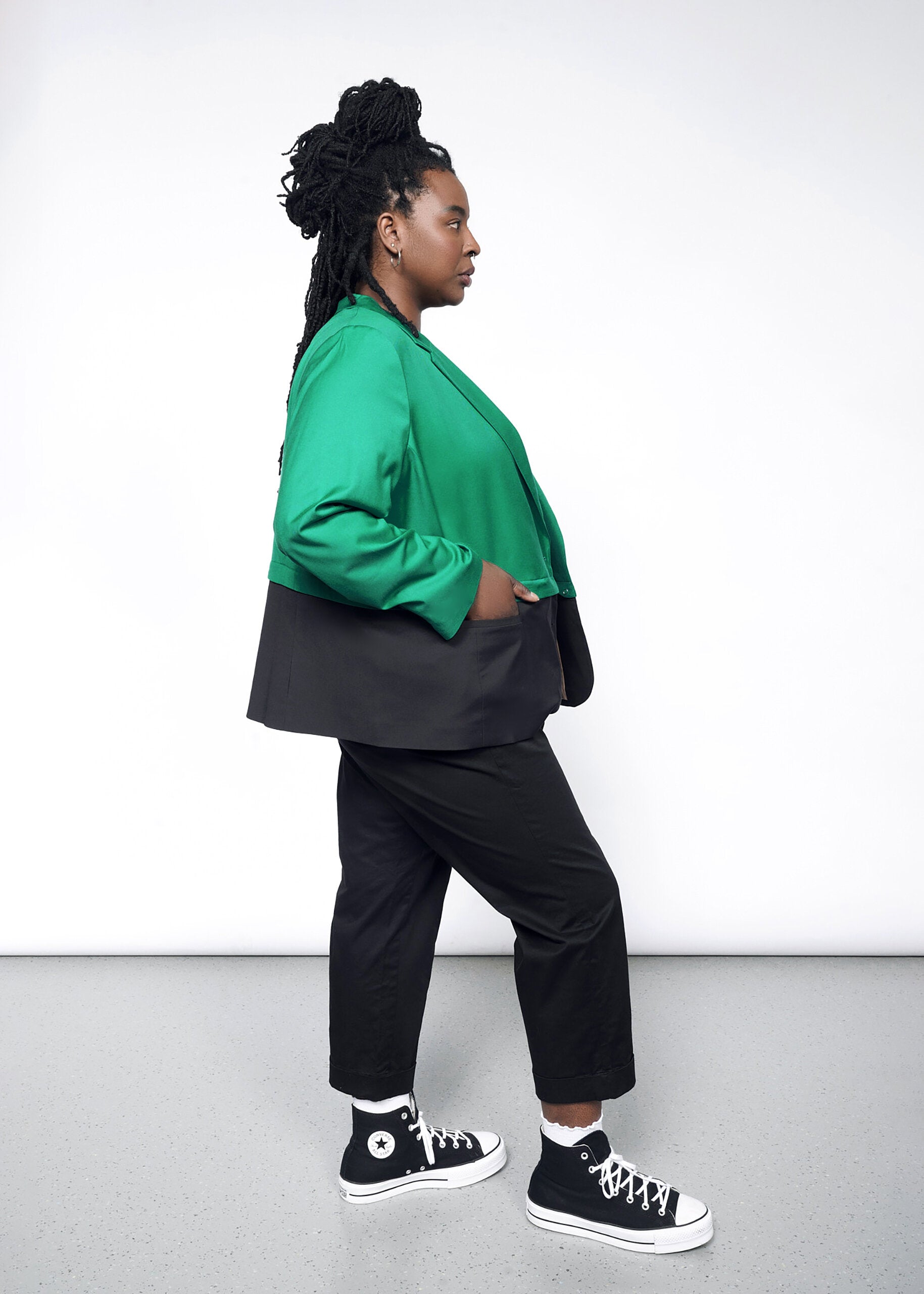 1X=The Empower Convertible Blazer in Emerald/Black