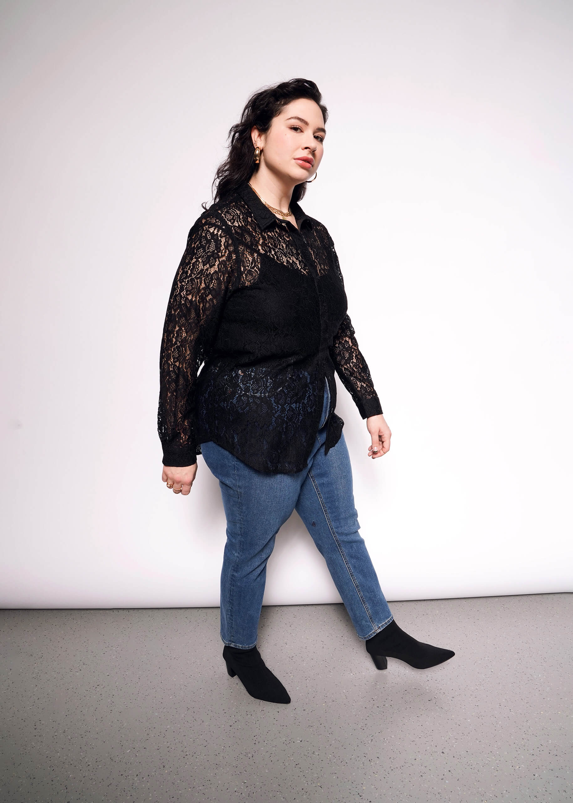 The Empower Lace Long Sleeve Button Up in Black