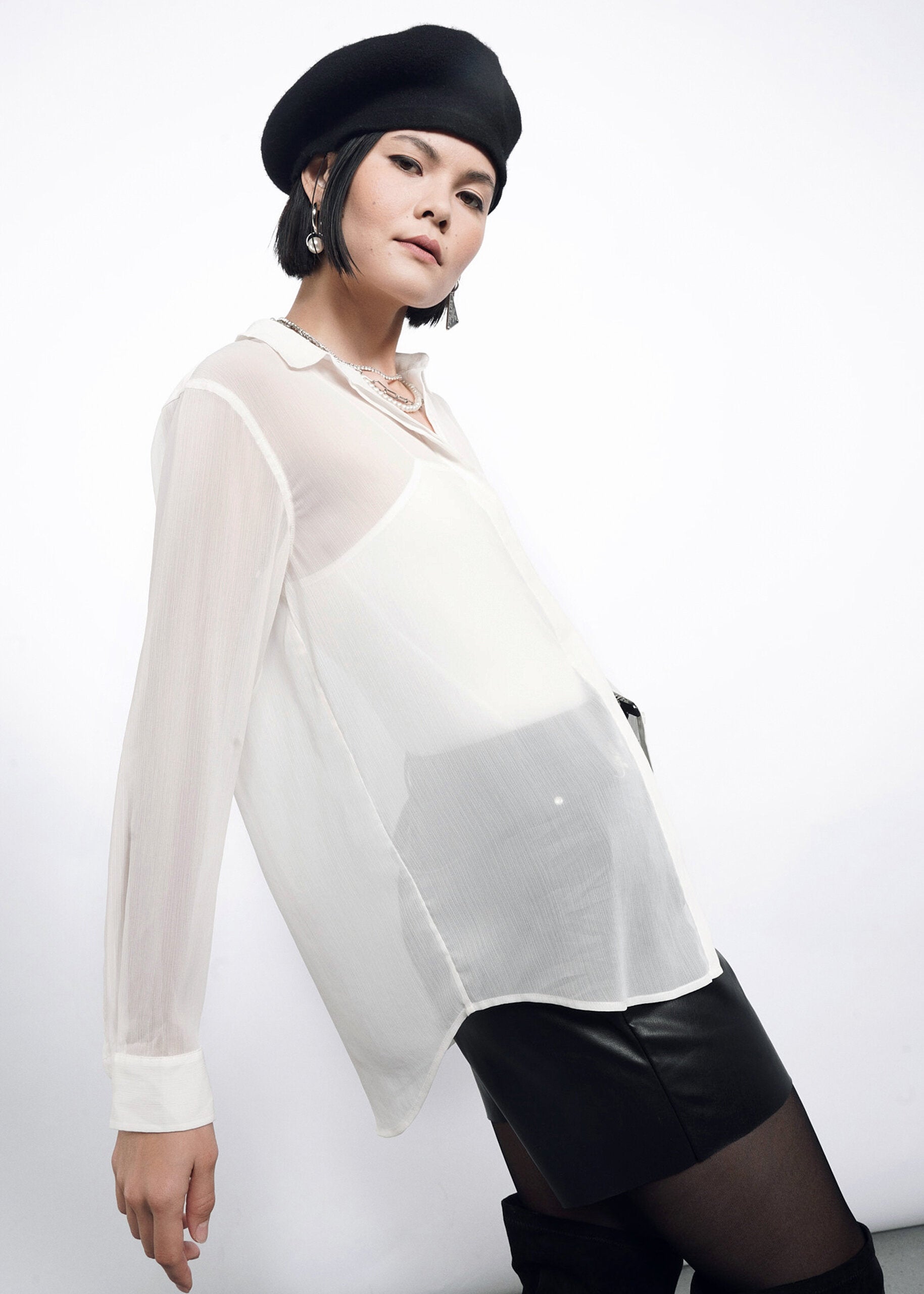 The Empower Sheer Long Sleeve Button Up in White