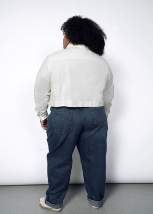 1X= The Essential Long Sleeve Cropped Oxford Button Up in White