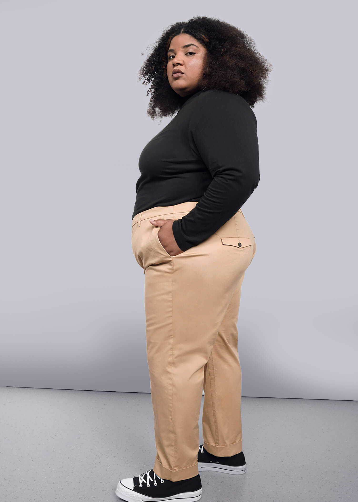 1X=The Essential Long Sleeve Mock Neck Top in Black