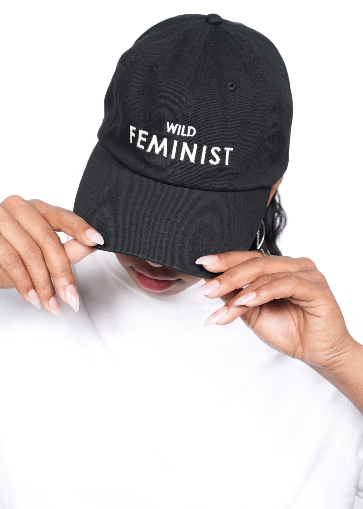 Model wearing Wild Feminist Dad Hat in Black