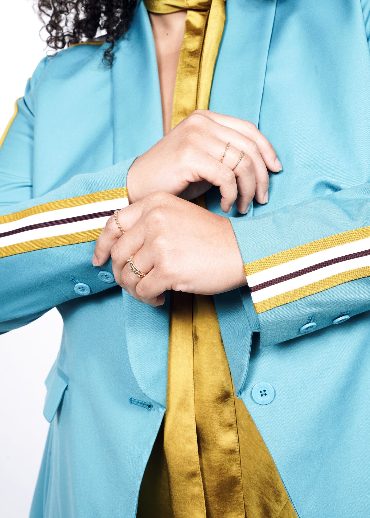 The Empower Taped Colorblock Tux Blazer in Coastal