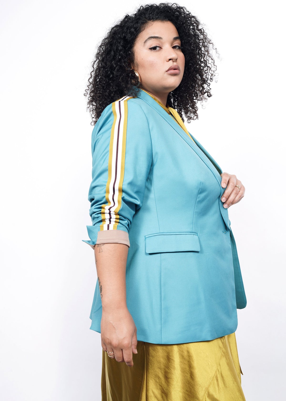 The Empower Taped Colorblock Tux Blazer in Coastal