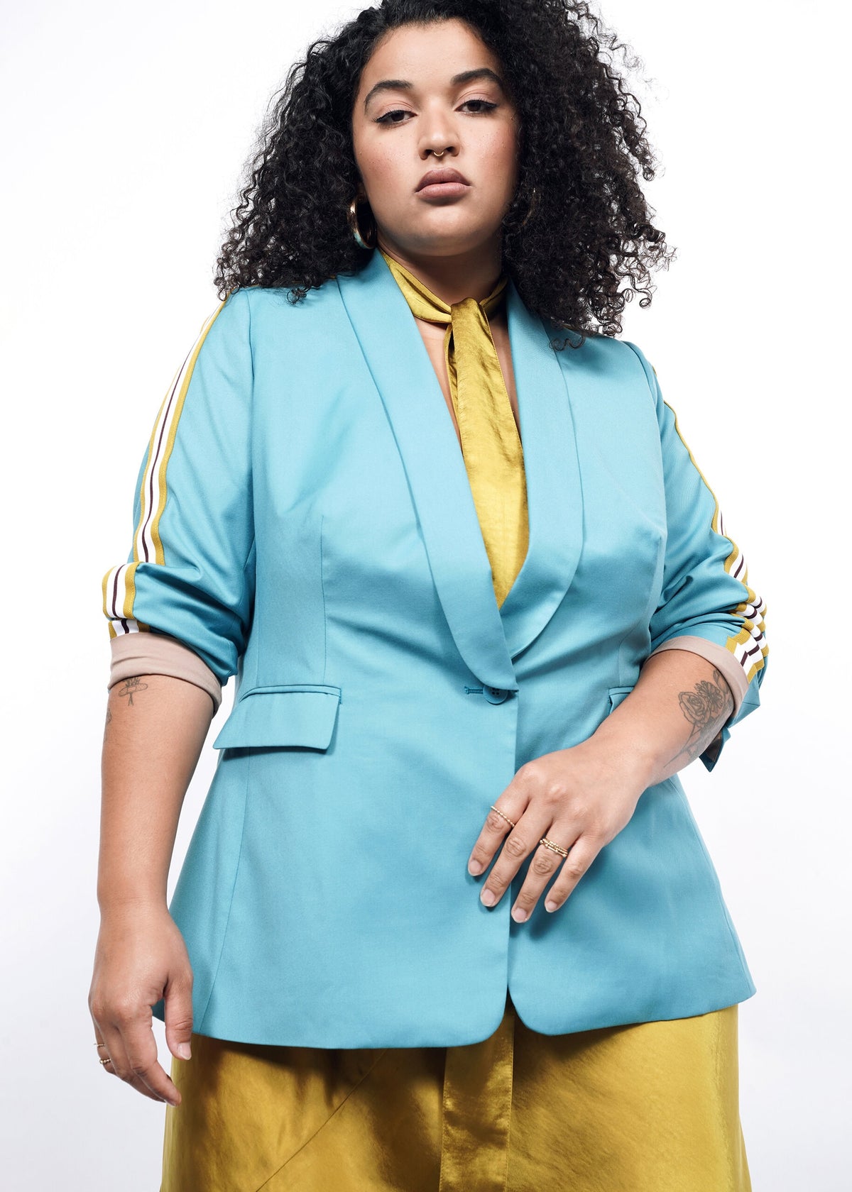 The Empower Taped Colorblock Tux Blazer in Coastal
