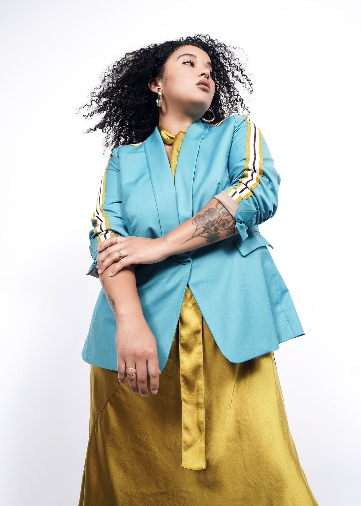 The Empower Taped Colorblock Tux Blazer in Coastal