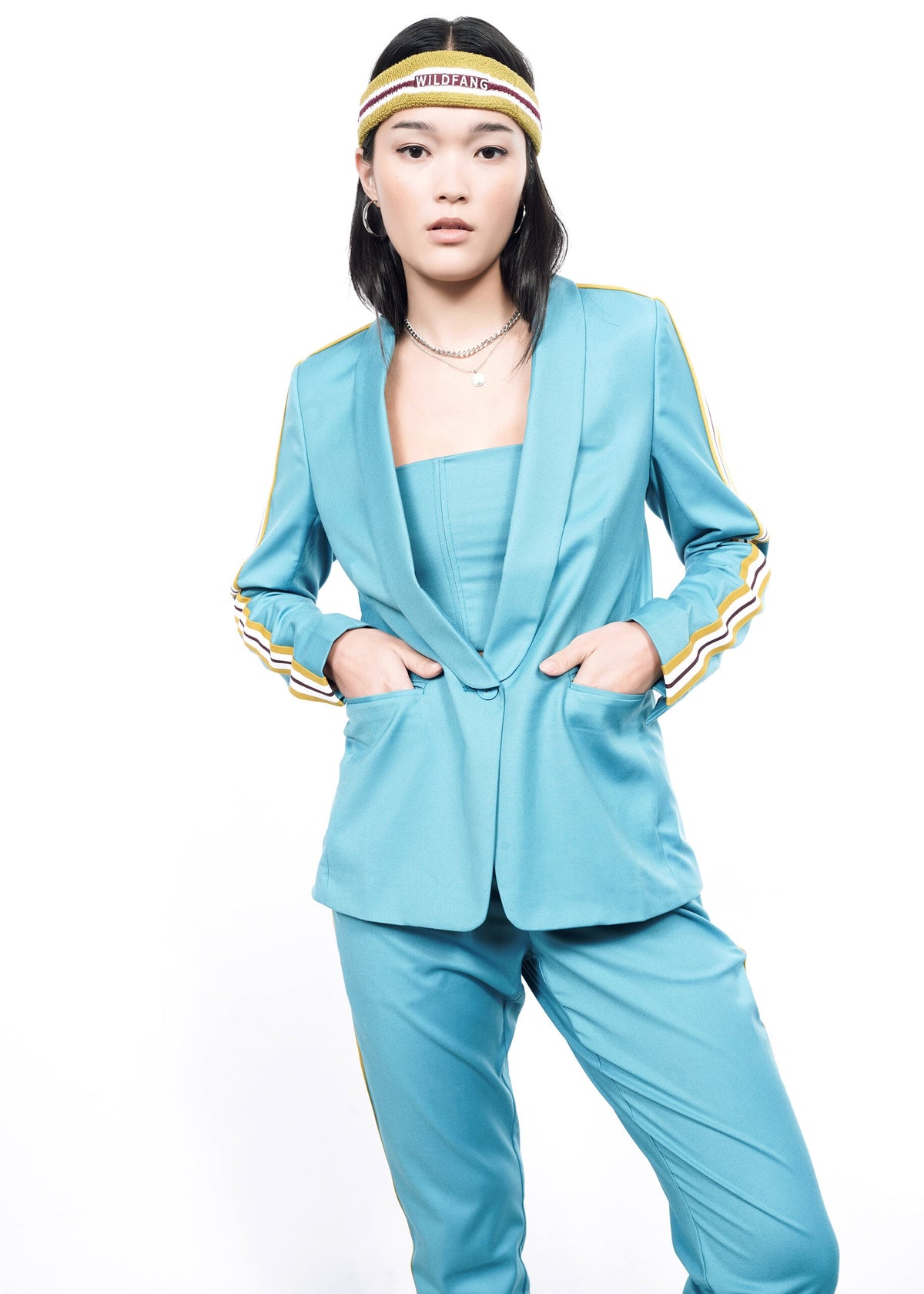 The Empower Taped Colorblock Tux Blazer in Coastal