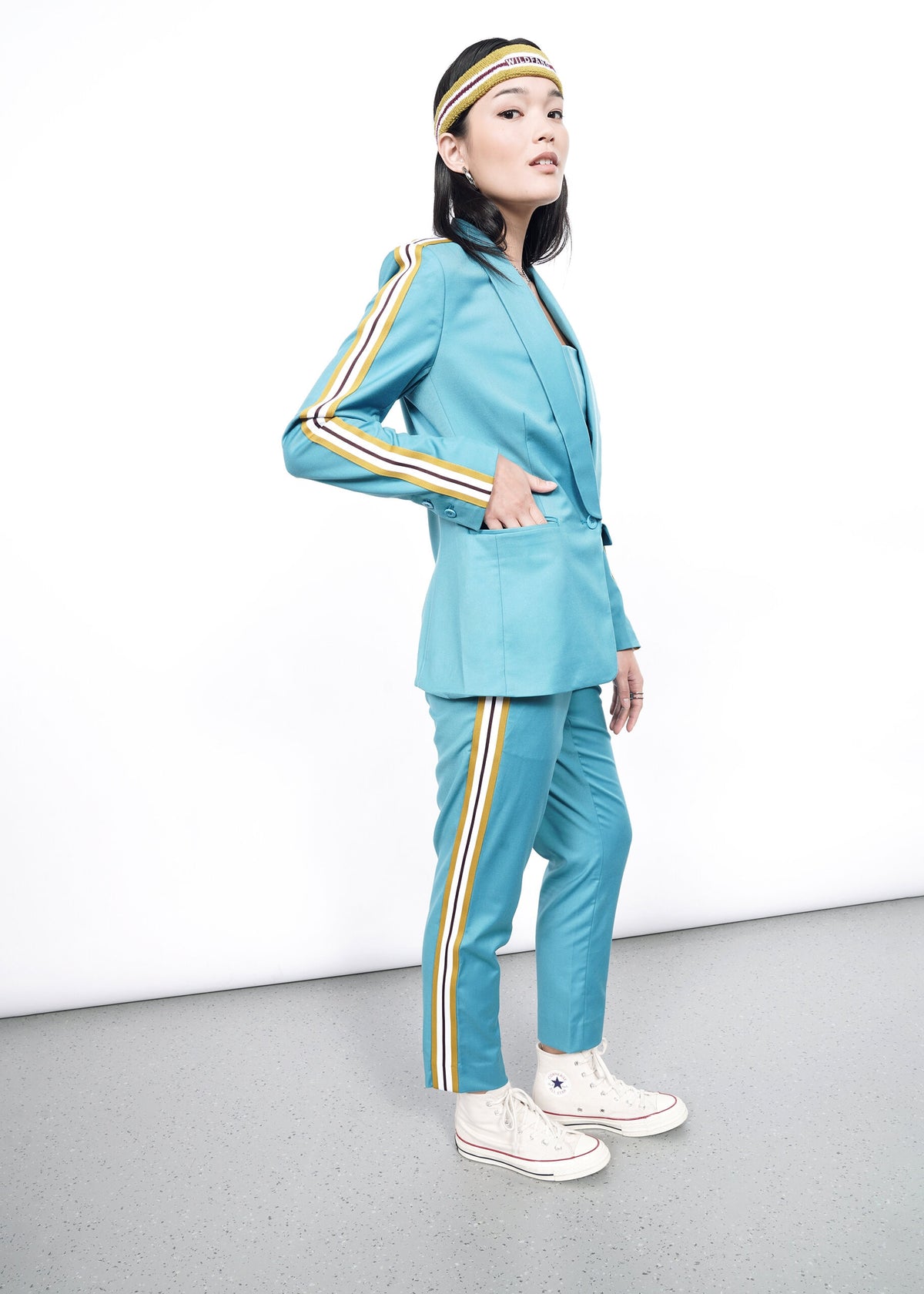 The Empower Taped Colorblock Tux Blazer in Coastal