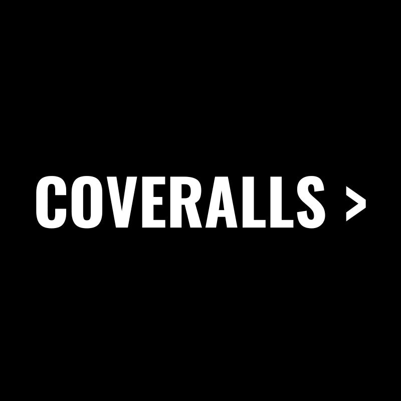 White centered text on black background reads COVERALLS