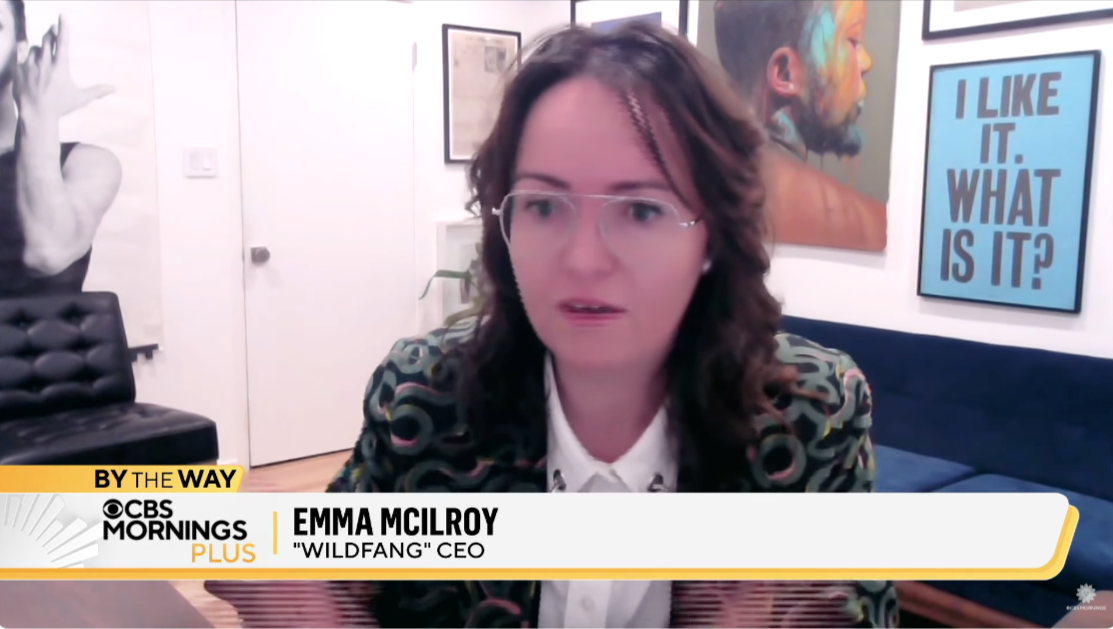 Screenshot of video where Emma McIlroy, Wildfang CEO, gives interview with CBS Mornings.