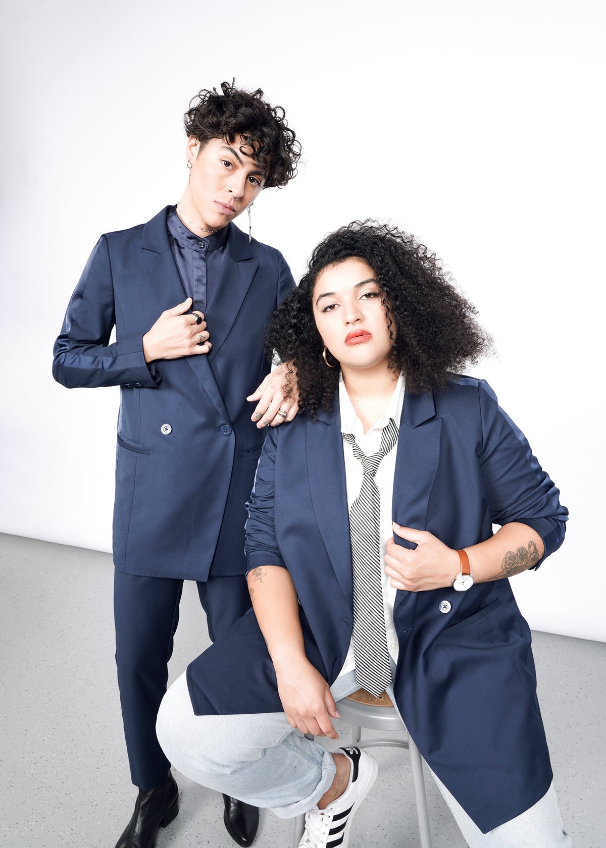The Empower Colorblock Double Breasted Blazer in Navy