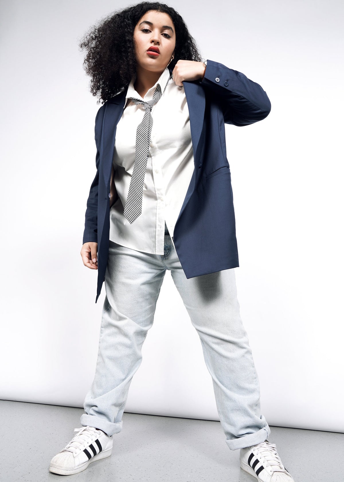 The Empower Colorblock Double Breasted Blazer in Navy