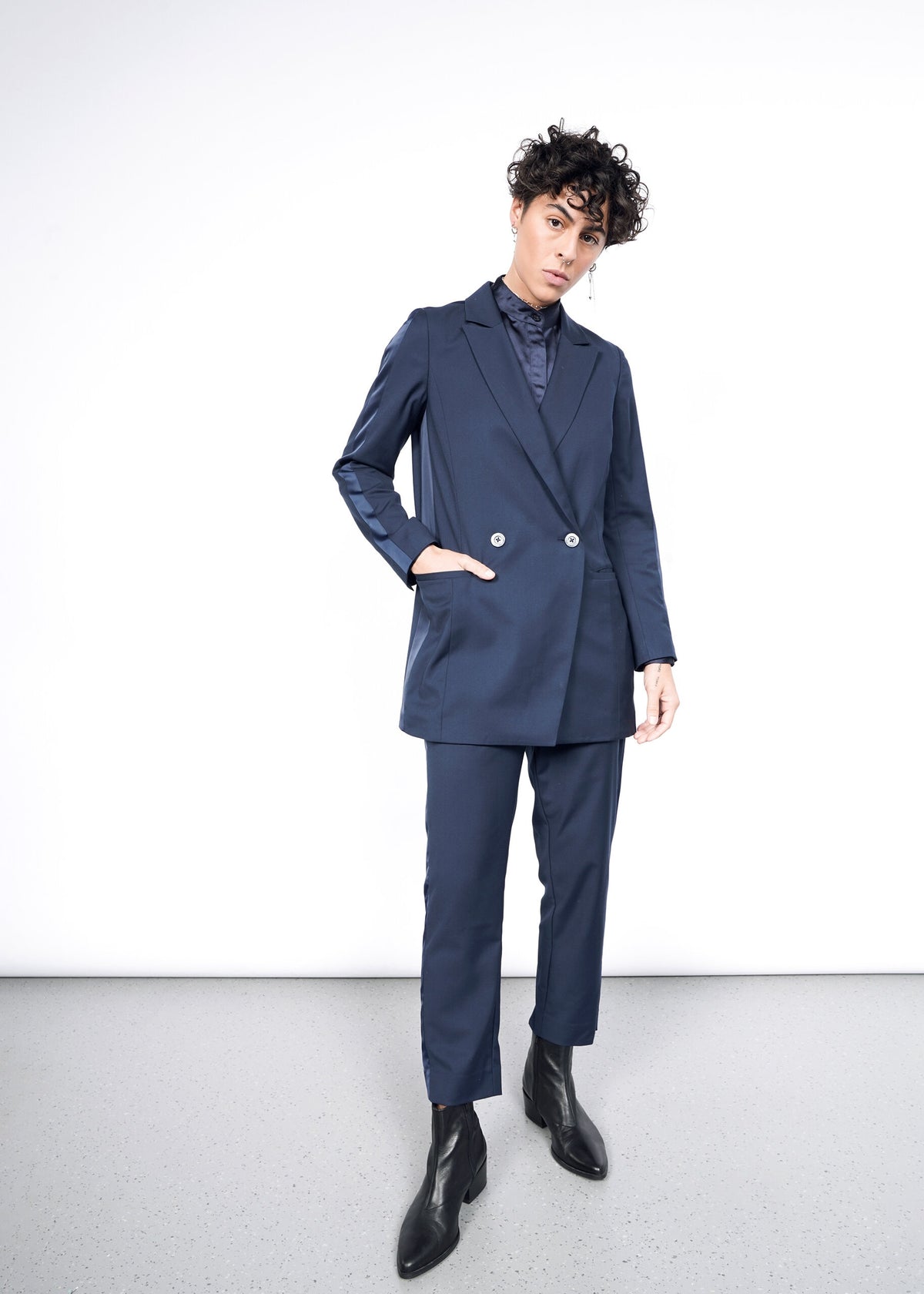 The Empower Colorblock Double Breasted Blazer in Navy
