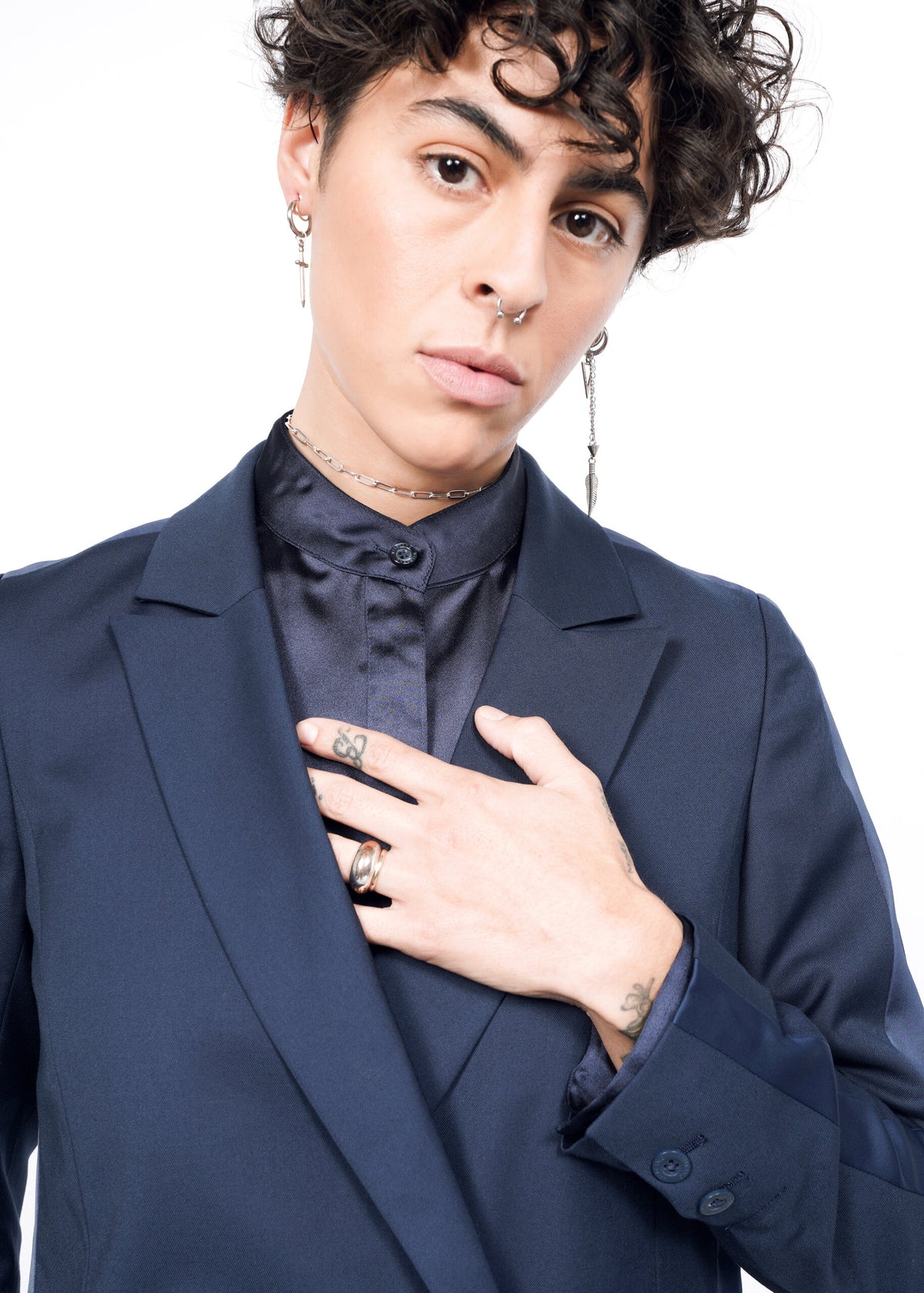 The Empower Colorblock Double Breasted Blazer in Navy