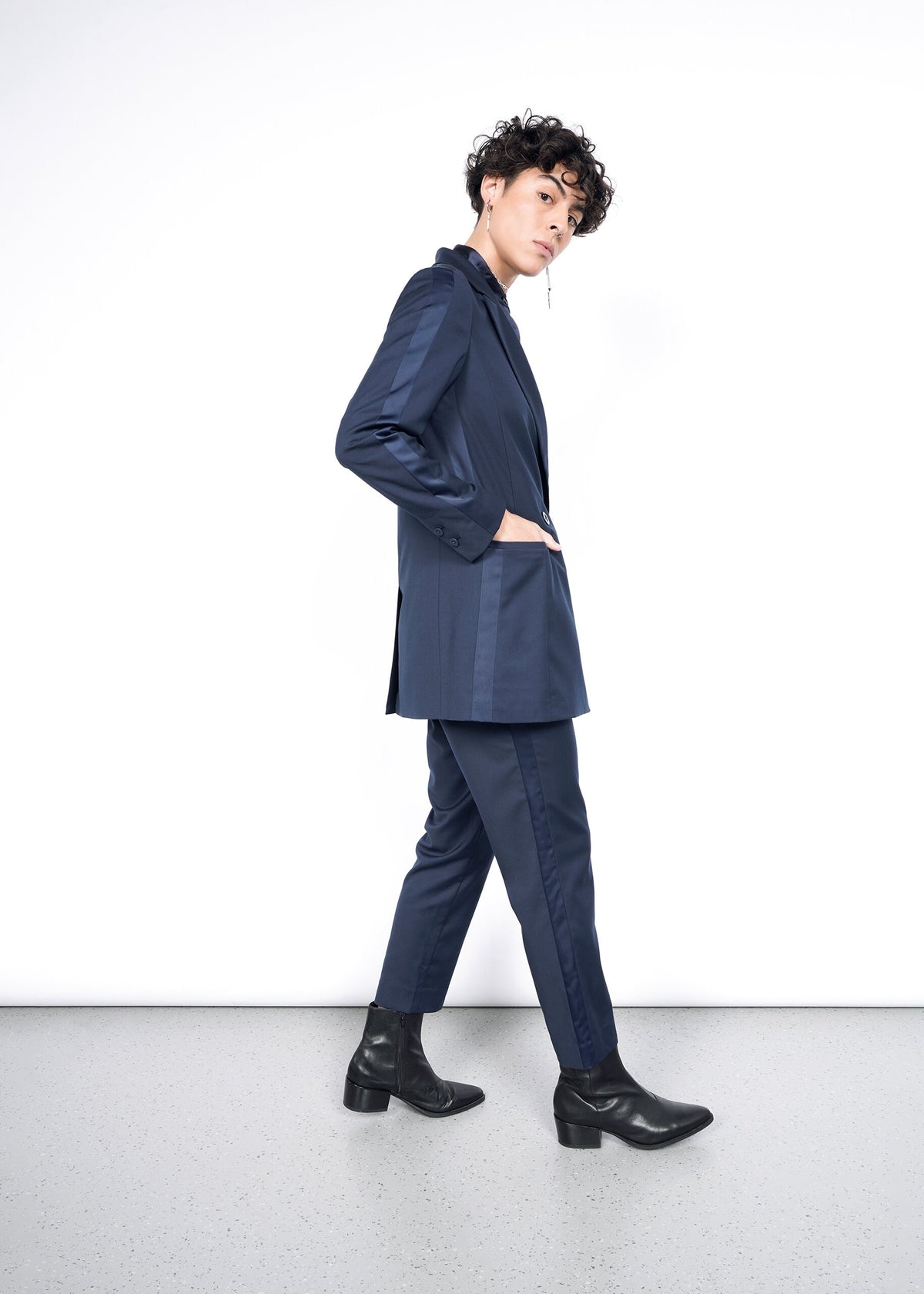 The Empower Colorblock Double Breasted Blazer in Navy