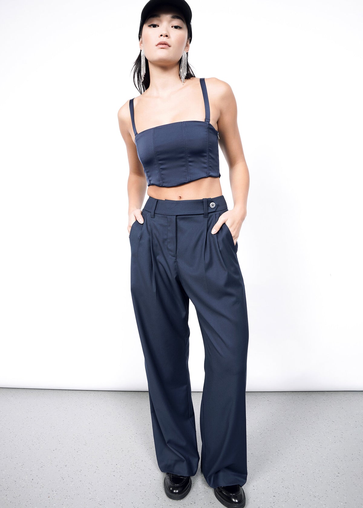 The Empower Colorblock Wide Leg Trouser in Navy