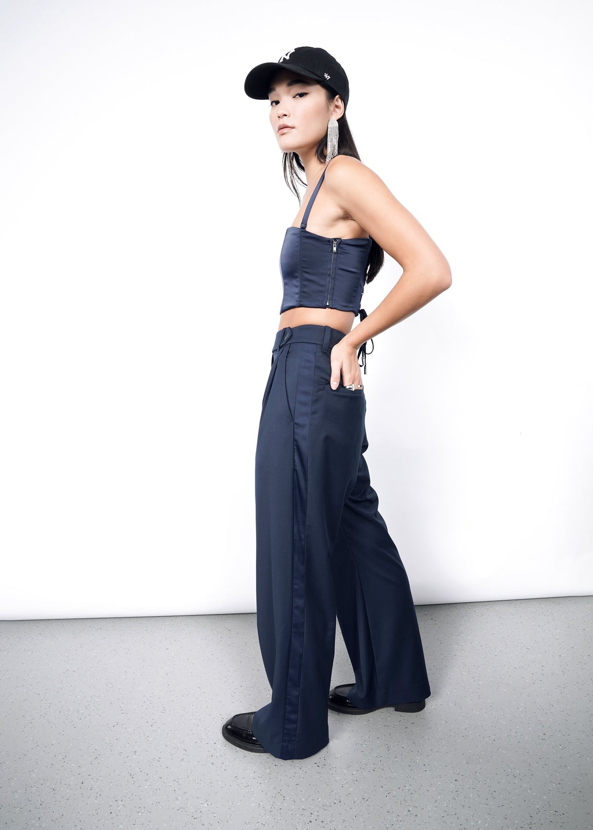 The Empower Colorblock Wide Leg Trouser in Navy