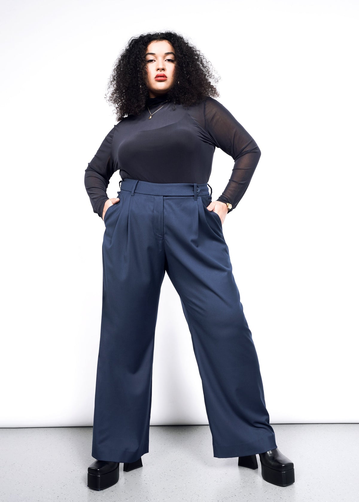 The Empower Colorblock Wide Leg Trouser in Navy