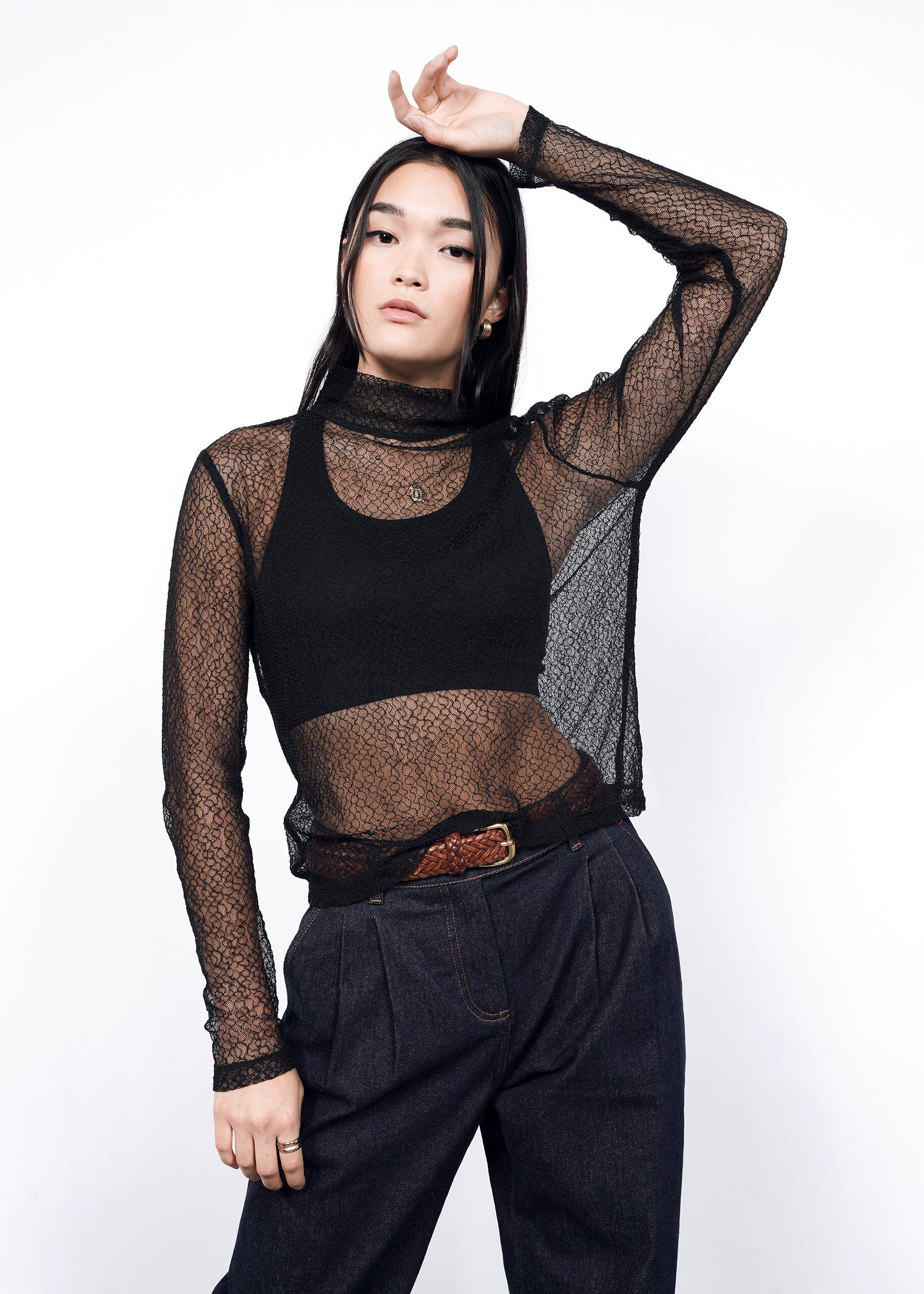 The Empower Lace Long Sleeve Turtleneck in Black