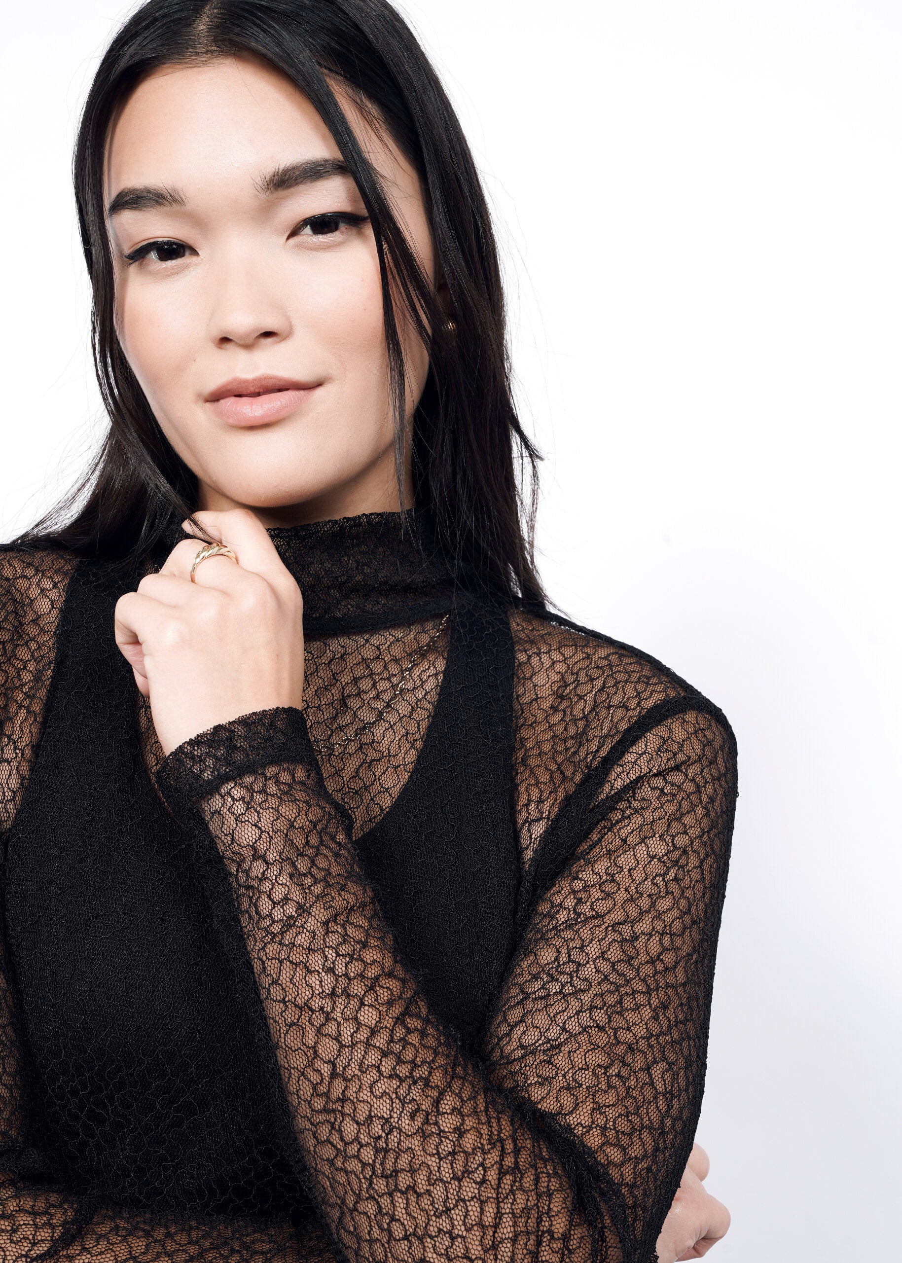 The Empower Lace Long Sleeve Turtleneck in Black