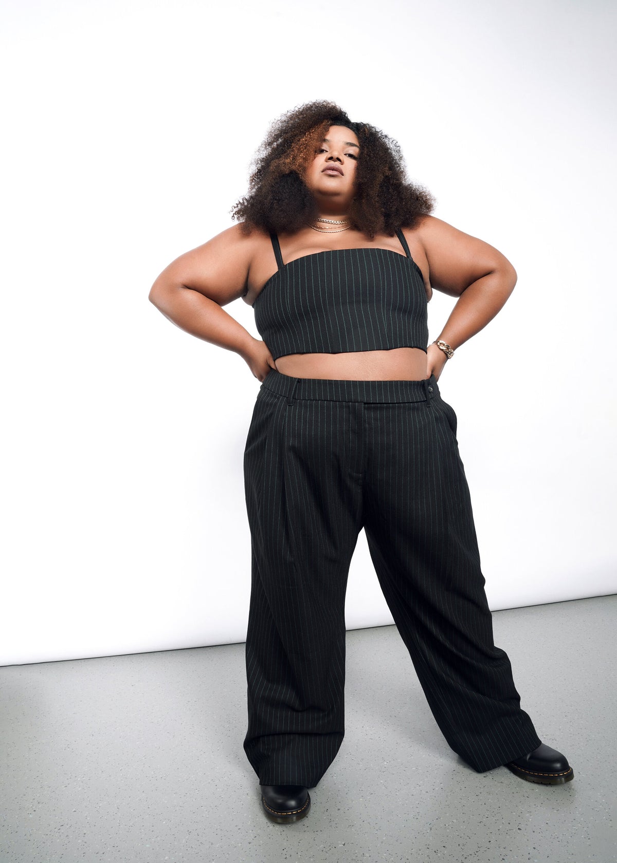 The Empower Pinstripe 6-Way Corset in Black/Emerald