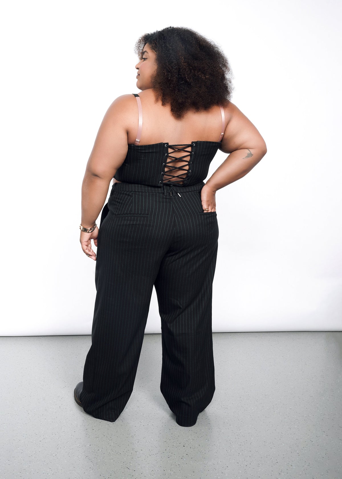 The Empower Pinstripe 6-Way Corset in Black/Emerald