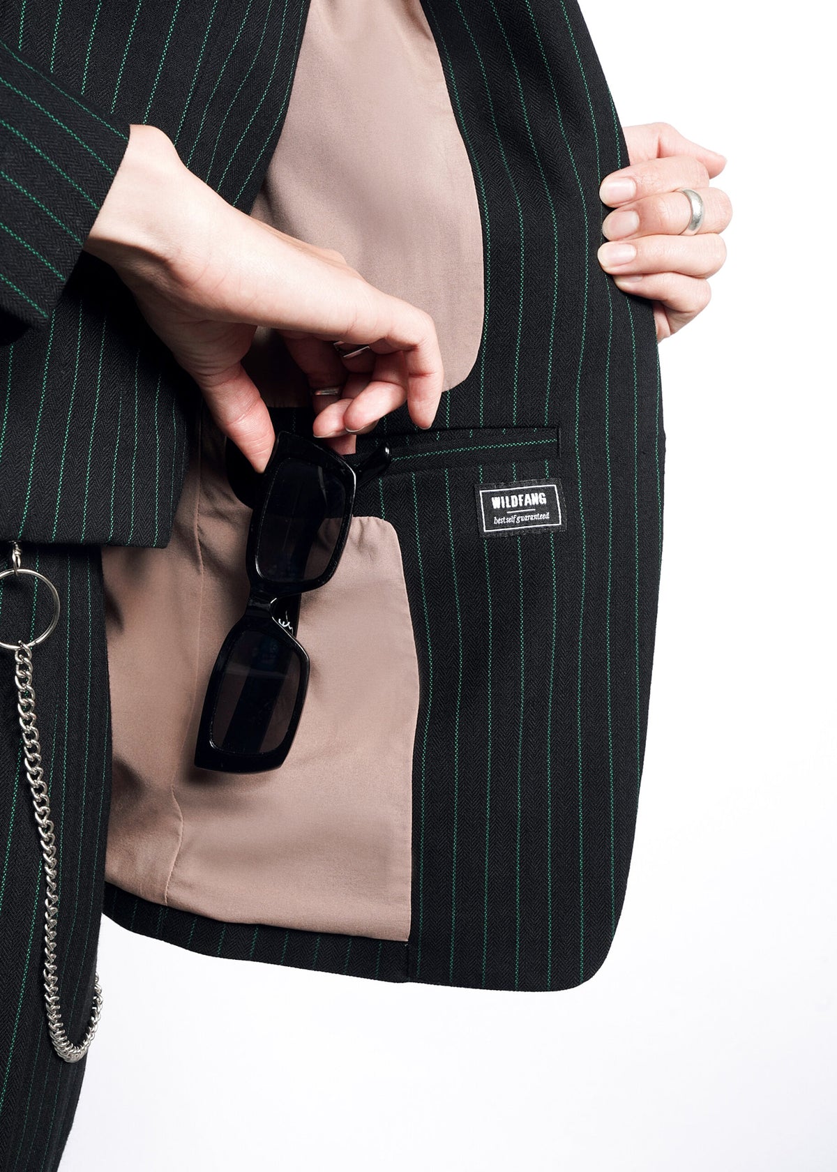 The Empower Pinstripe Tux Blazer in Black/Emerald