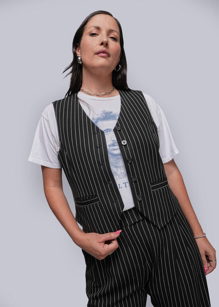 トップス MSCHF HOODED STRIPE VEST THEEMPOWERPINSTRIPEVESTINBLACK