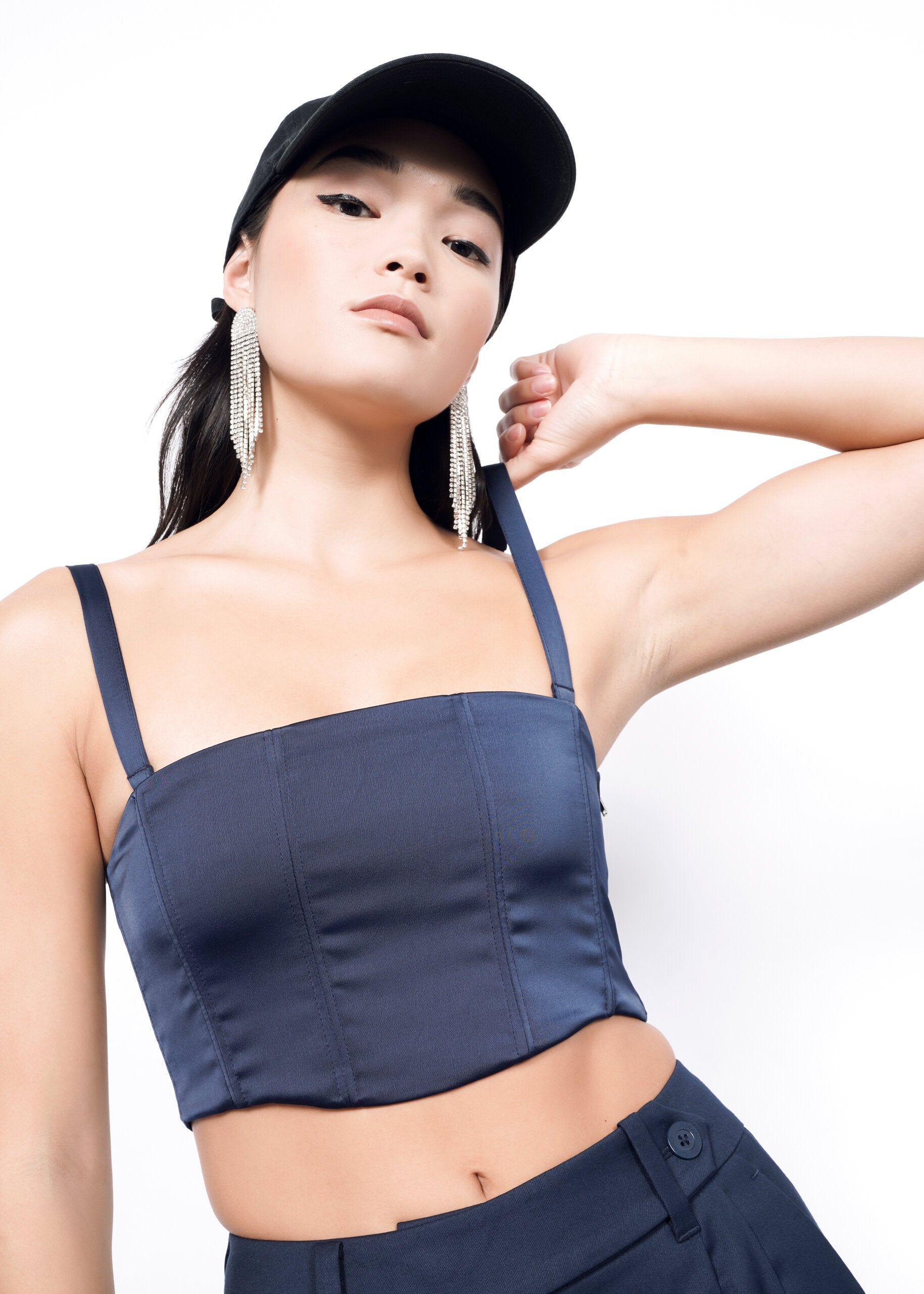 The Empower Satin 6-Way Corset in Navy