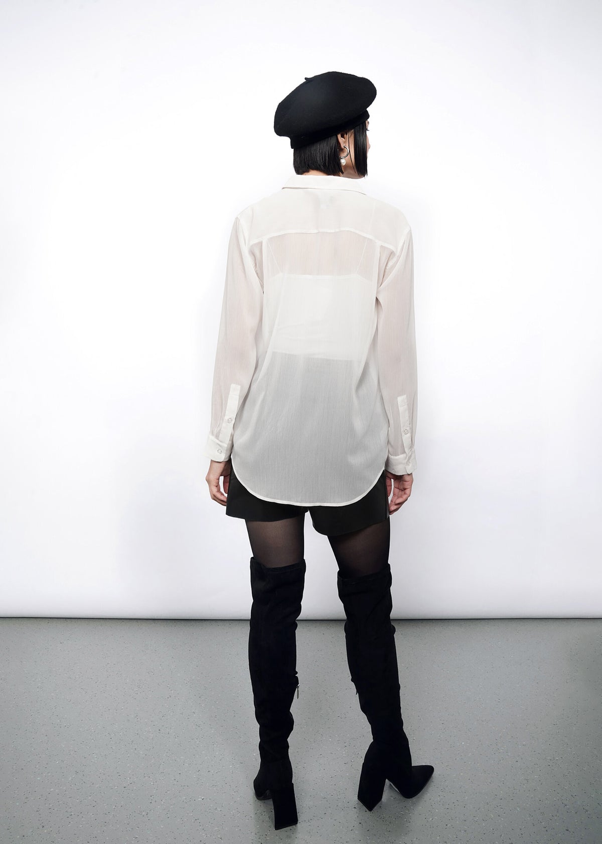 The Empower Sheer Long Sleeve Button Up in White