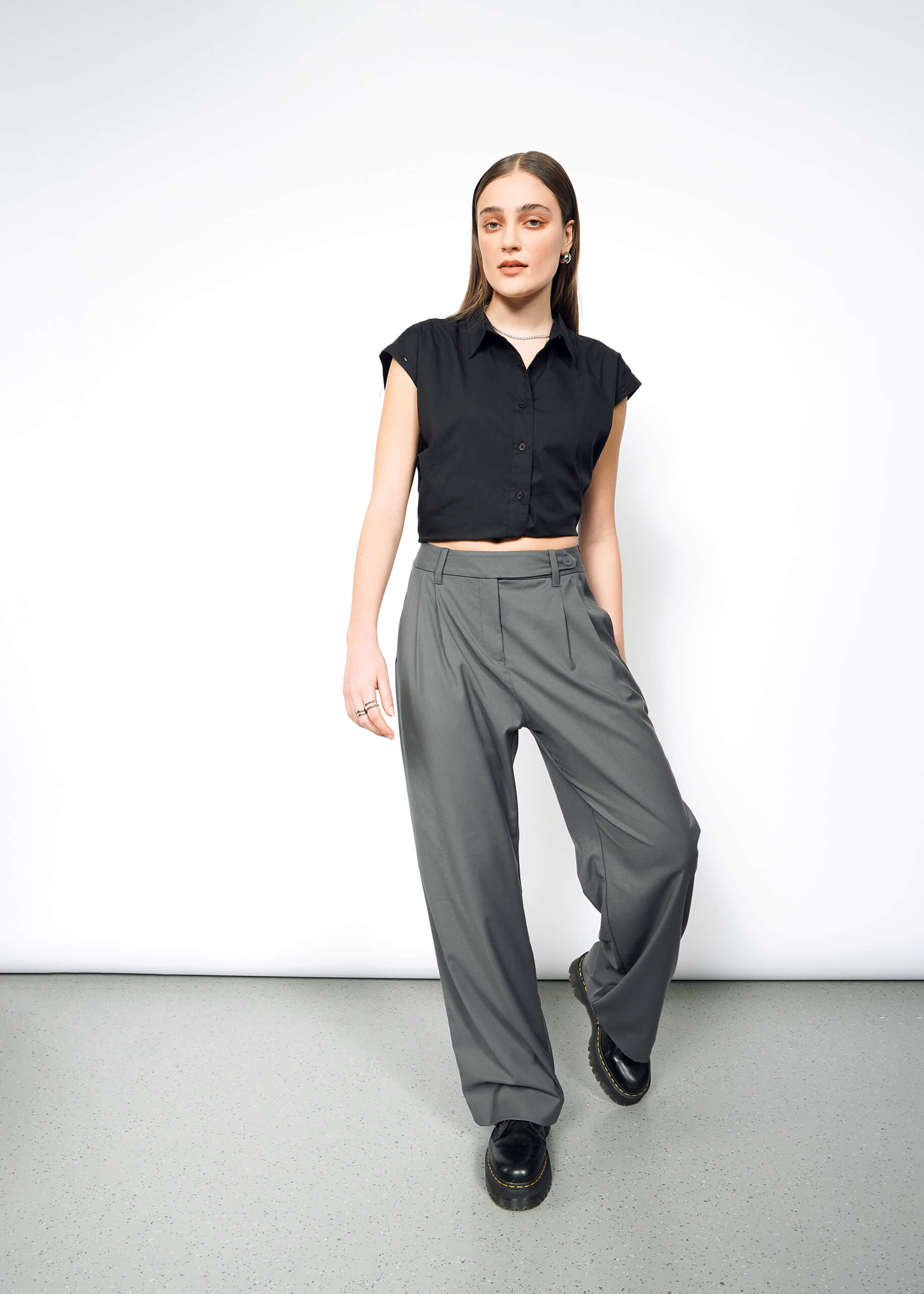 The Empower Wide Leg Trouser in Charcoal