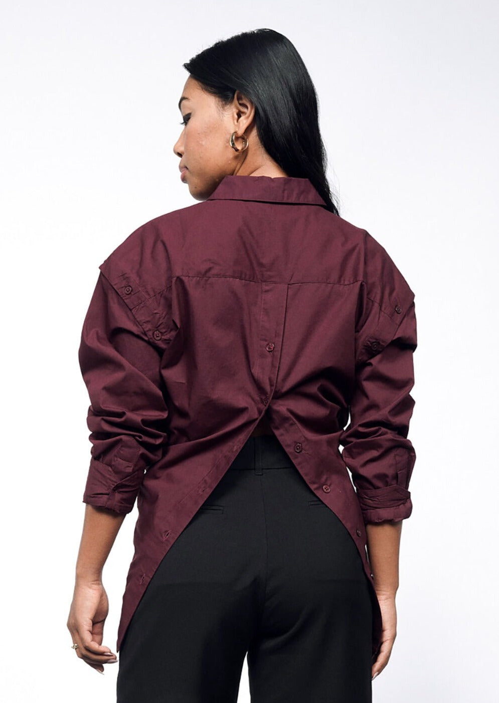 The Essential 12-Way Button Up in Merlot