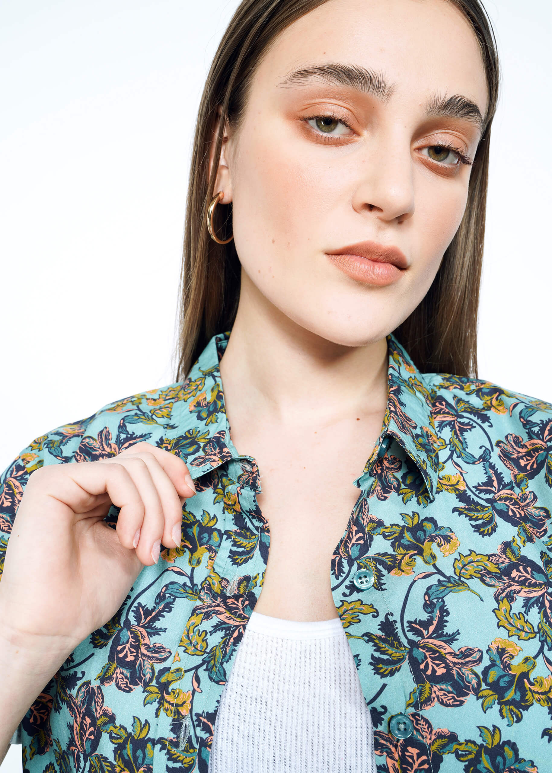 The Essential Button Up in Iris Light Teal