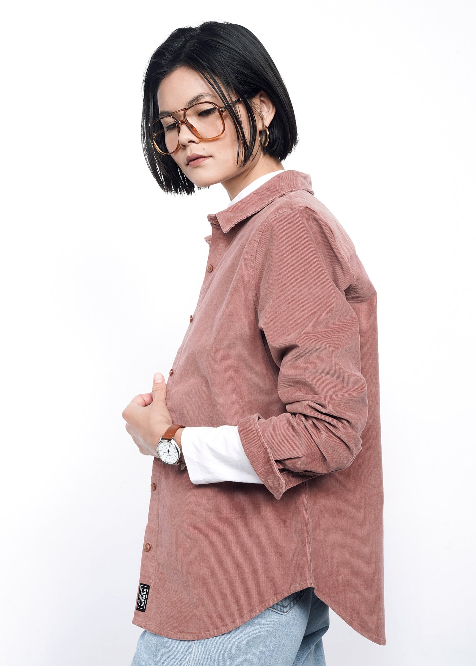 The Essential Corduroy Long Sleeve Button Up in Rose Brown