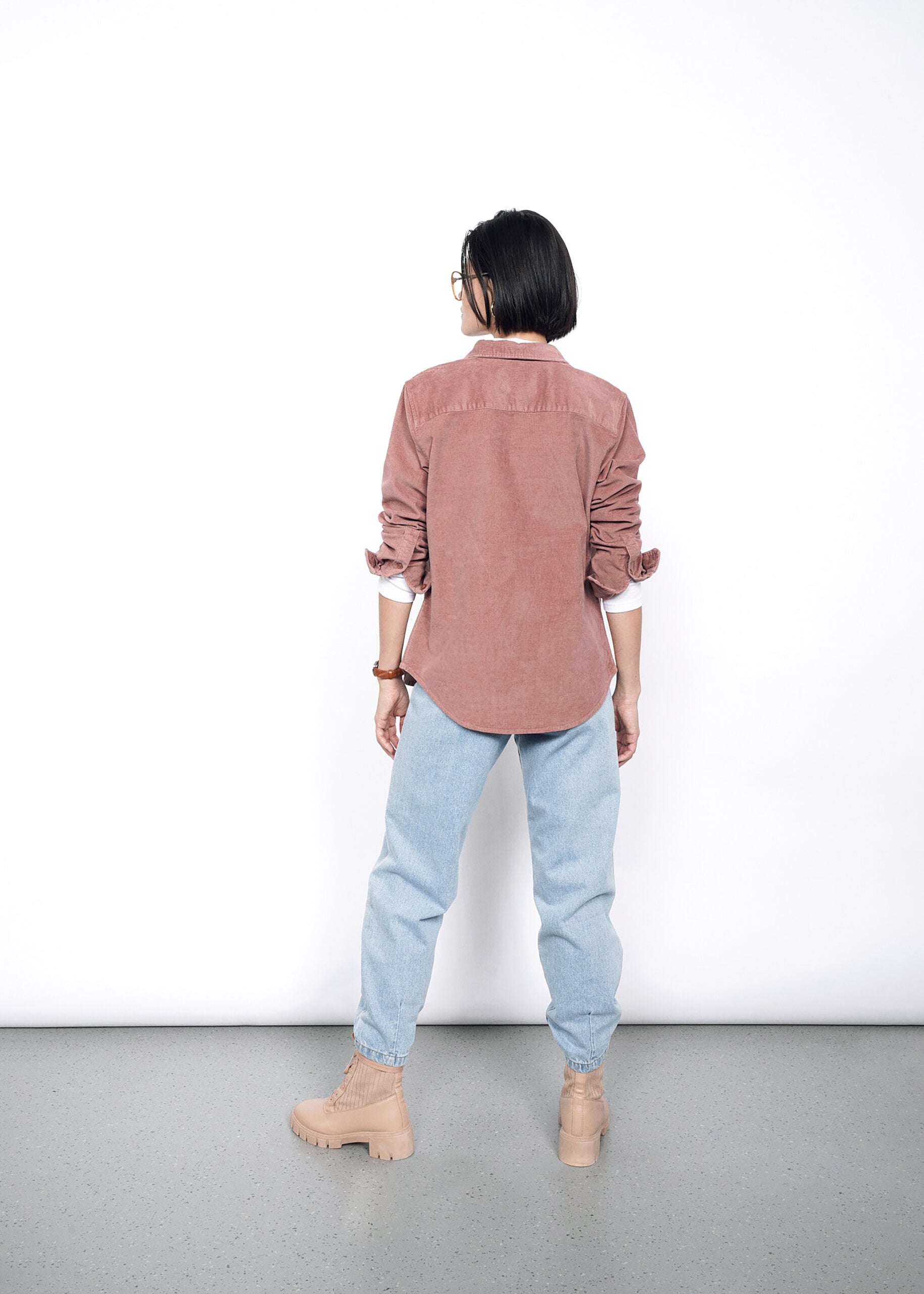 The Essential Corduroy Long Sleeve Button Up in Rose Brown