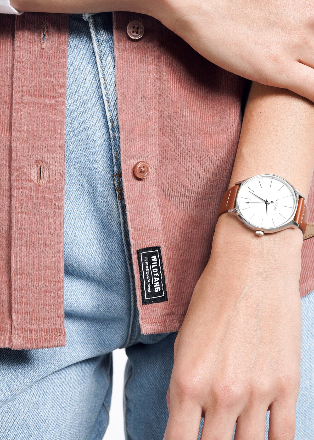The Essential Corduroy Long Sleeve Button Up in Rose Brown