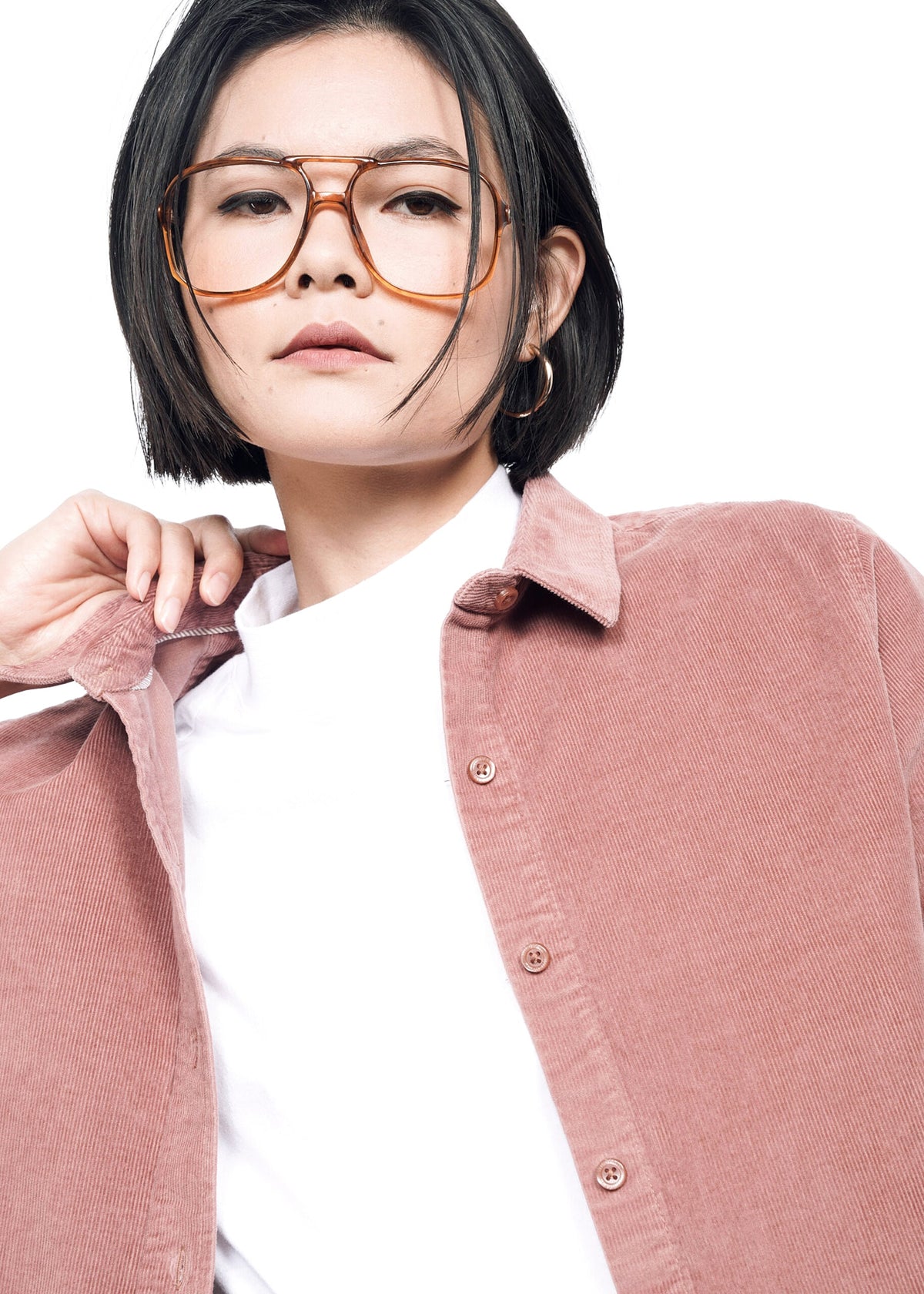 The Essential Corduroy Long Sleeve Button Up in Rose Brown