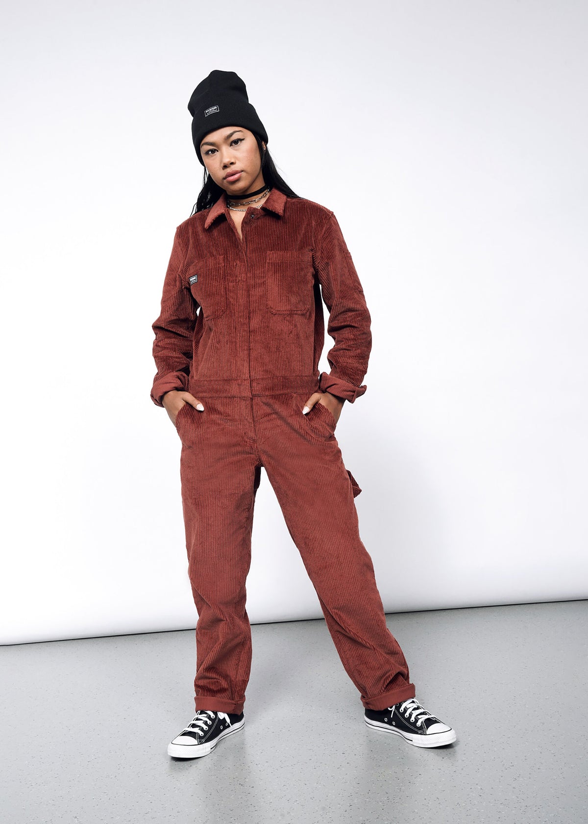 The Essential Corduroy Long Sleeve Coverall in Cinnamon