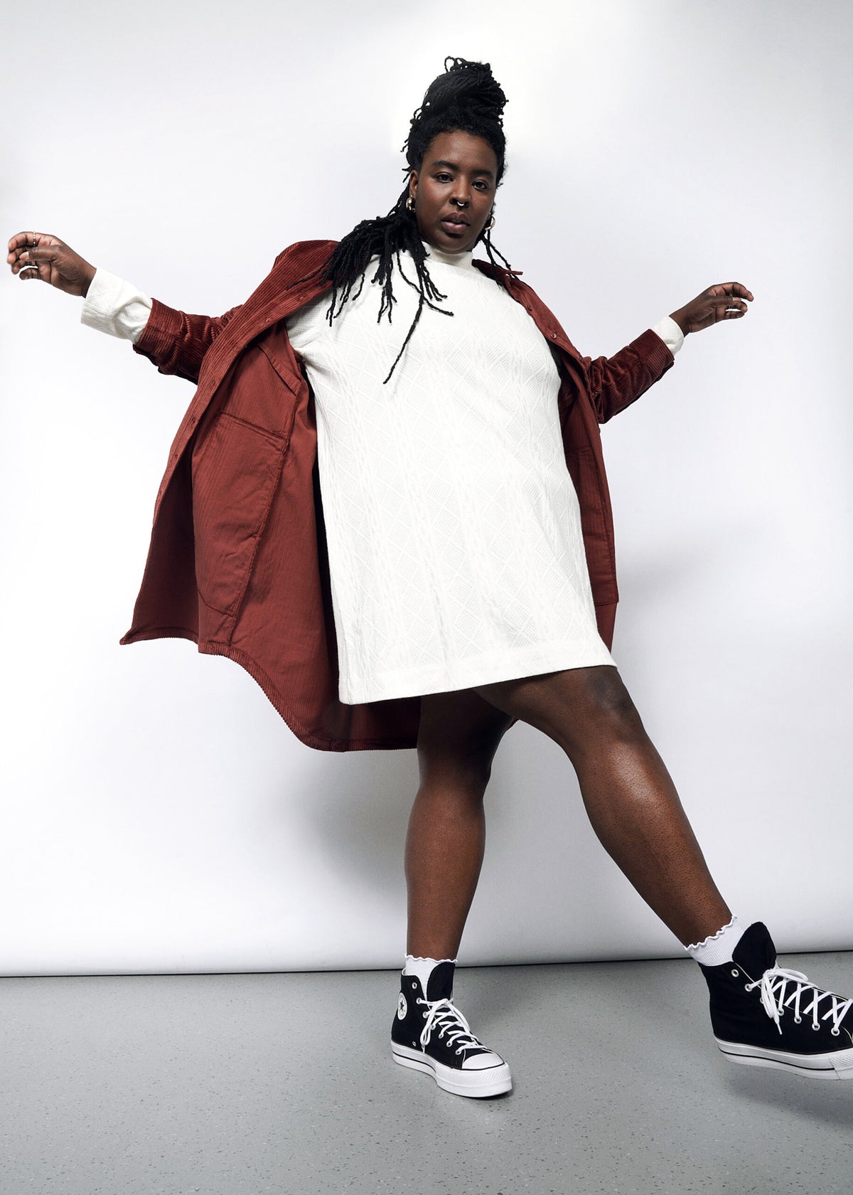 The Essential Corduroy Long Sleeve Shirt Dress in Cinnamon