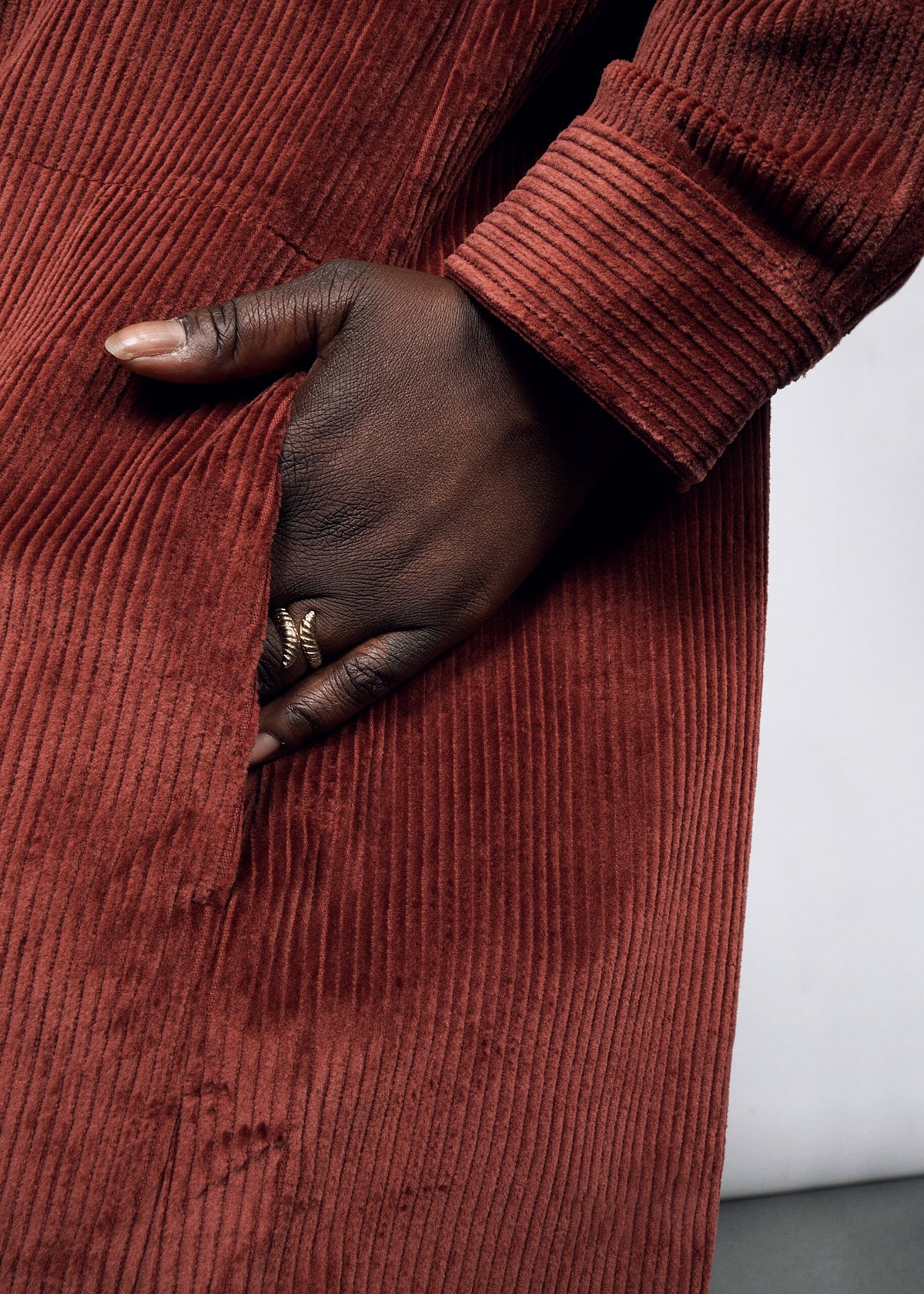 The Essential Corduroy Long Sleeve Shirt Dress in Cinnamon