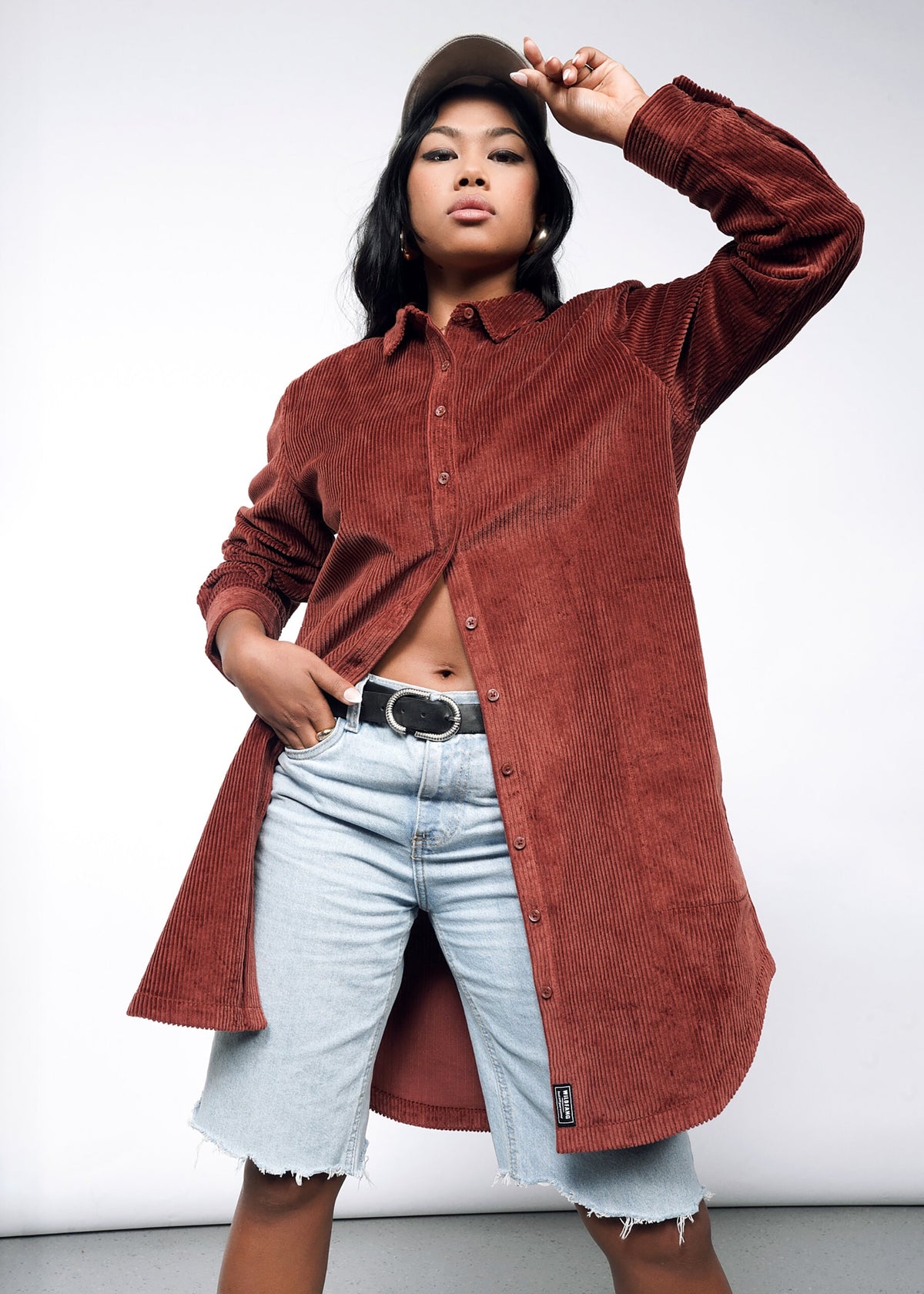The Essential Corduroy Long Sleeve Shirt Dress in Cinnamon